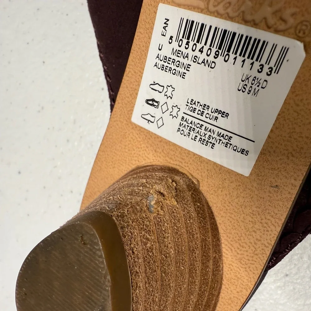 Clarks Mena Island Aubergine Leather Wine Slip On Heel Sandal Size 9
